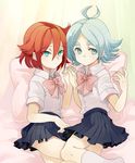  2boys artist_request blue_eyes crossdress crossdressing eyebrows fubuki_shirou green_eyes inazuma_eleven inazuma_eleven_(series) kiyama_hiroto multiple_boys red_hair school skirt trap uniform white_hair 