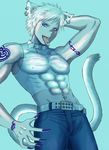  animal_ears bulge cat_ears cat_tail catboy claws collar earrings jewelry male male_focus muscle piercing simple_background solo tail tattoo 