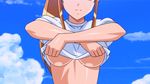  animated animated_gif asou_saori bouncing_breasts breasts brown_hair exposed gif long_hair nipples ponytail sky undressing 