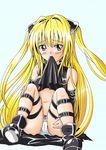  belt blonde_hair blush cameltoe konjiki_no_yami moriyama_chigusa mouth_hold panties skirt skirt_lift solo to_love-ru underwear 