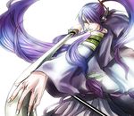  head_set highres kamui_gakupo long_hair male male_focus ponytail purple_hair sword vocaloid weapon 