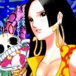  1girl black_hair blue_hair boa_hancock breasts china_dress chinese_clothes cleavage dress earrings female gabu impel_down jewelry long_hair lowres one_piece pet salome_(one_piece) shichibukai skull snake yellow_dress 