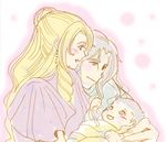  1girl 2boys baby blonde_hair blush cecil_harvey ceodore_harvey family female final_fantasy final_fantasy_iv husband_and_wife long_hair lowres male multiple_boys na_(pixiv913562) robe rosa_farrell short_hair silver_hair 