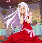  1girl blue_eyes crying dress fairy_tail highres mirajane mirajane_strauss screencap white_hair 