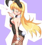  animal_ears between_breasts blonde_hair blush breasts bunny_ears bunny_girl bunnysuit cleavage idolmaster smile tail wink 