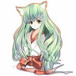  animal_ears c.c. cc code_geass female green_hair japanese_clothes kimono long_hair meimi meimi_k solo white_background wolf_ears yellow_eyes 