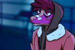  anthro band-aid bandage blade_runner blade_runner_2049 clothed clothing dinosaur goodbye_volcano_high hair hoodie looking_up male meme multicolored_body parody pupils purple_body purple_eyes purple_hair reptile ryan_(gvh) scalie seven_(artist) slit_pupils snoot_game_(fan_game) solo tired_eyes topwear two_tone_body video_games 