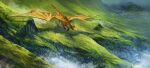 2022 ambiguous_gender claws day detailed_background digital_media_(artwork) dragon feral flying grass hi_res horn isvoc membrane_(anatomy) membranous_wings outside plant scales scalie solo spines western_dragon wings 