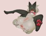  anthro anus blush breasts censored female genitals green_body looking_at_viewer meowscarada mosaic_censorship nintendo nipples pokemon pokemon_(species) purple_eyes pussy simple_background solo spread_anus spreading video_games 
