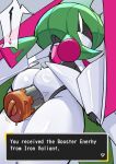  absurd_res ahegao butt english_text exclamation_point female hi_res humanoid iron_valiant looking_pleasured machine red_eyes robot solo text thick_thighs unknown_artist 