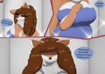  absurd_res accessory anthro belly big_belly big_breasts blue_eyes breasts brown_hair camera_flash canid canine canis cleavage clothed clothing comic countershade_arms countershade_face countershade_torso countershading dialogue domestic_dog dress female fluffy fluffy_tail freckles fur hair hair_accessory hairpin hi_res huge_breasts husky inner_ear_fluff looking_back mammal maya_ichiso model neck_tuft nordic_sled_dog one_eye_closed orange_body orange_fur photo_shoot ponytail pose red_husky sigh simple_background slightly_chubby solo spitz studio stylish_apollo text tired tuft white_background white_body white_fur wide_hips 