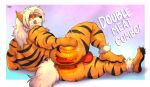  absurd_res ankle_tuft anthro arcanine balls_outline big_butt blonde_hair bodypaint burger butt butt_slap canid canine claws clothed clothing feet food fur generation_1_pokemon genital_outline hair hi_res leg_tuft leo_(zourik) licking licking_lips long_hair looking_at_viewer looking_back male mammal muscular muscular_anthro muscular_male nintendo orange_body orange_fur painted_butt pokemon pokemon_(species) presenting presenting_hindquarters slap solo striped_body striped_fur stripes tongue tongue_out tuft underwear underwear_only video_games zourik 