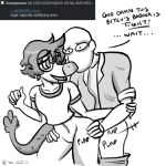  4chan anon_(snoot_game) anthro bald clothed clothing crossgender dialogue dinosaur dromaeosaurid duo english_text eyewear feathered_tail feathers female glasses goodbye_volcano_high hair hi_res human looking_back male male/female mammal monochrome penetration reptile requested sage_(gvh) scalie seven_(artist) sex sketch snoot_game_(fan_game) text theropod topless velociraptor video_games 