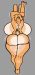  anthro antlers big_breasts big_butt breasts butt butt_heart female fur hair hazel_(shewiff) heart_(marking) hi_res horn huge_breasts huge_butt humanoid jackalope lagomorph mammal orange_body orange_fur ponytail shewiff solo stretching thick_thighs walking wide_hips 