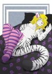  absurd_res anthro bed blush chubby_female clothing doodlelu1992 female furniture hi_res legwear nonbinary_(lore) nyla solo stockings stripes trans_(lore) trans_woman_(lore) 