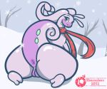  absurd_res anthro anus blush butt female generation_6_pokemon genitals goodra hi_res looking_at_viewer nintendo pokemon pokemon_(species) purple_body pussy shnuzzlez solo thick_thighs tongue tongue_out video_games winter 