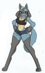  anthro big_breasts blush breasts dolphin_shorts fan_character female fluffy fluffy_tail generation_4_pokemon hi_res long_legs lucario nintendo pace-maker pokemon pokemon_(species) solo thick_thighs video_games 