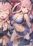  1girl bestiality breasts choker cleavage closed_eyes defeat fingerless_gloves gloves hatsune_(princess_connect!) highres interspecies large_breasts long_hair midriff molestation navel nipples pink_hair pointy_ears princess_connect! purple_eyes sandals skirt sugiyuu swimsuit thigh_strap torn_clothes 