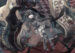  1girl :d aqua_hair aqua_stripes armor armored_boots bangs belt blood blood_on_clothes blood_on_face blunt_bangs blush boots breastplate brown_belt brown_gloves chair checkered_floor closed_eyes crown doppel_(madoka_magica) floating frilled_skirt frills futaba_sana gem gloves guro happy jewelry leather_belt magia_record:_mahou_shoujo_madoka_magica_gaiden magical_girl mahou_shoujo_madoka_magica medium_hair necklace ribbed_sweater sidelocks skirt smile solo striped striped_skirt sweater theresia_(madoka_magica) thigh_boots torture_instruments totte turtleneck turtleneck_sweater twintails twitter_username veil wavy_hair white_skirt zettai_ryouiki 