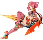 1girl aegis_sword_(xenoblade) bangs black_gloves bob_cut boots breasts circlet closed_eyes closed_mouth fingerless_gloves full_body gloves highres holding holding_sword holding_weapon medium_hair pyra_(xenoblade) red_eyes red_footwear red_hair red_shorts shorts simple_background solo swept_bangs sword thigh_boots tim_(a9243190a) weapon white_background xenoblade_chronicles_(series) xenoblade_chronicles_2 