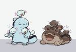  ._. :3 blue_skin clodsire colored_skin evolutionary_line holding holding_pokemon looking_at_another mochi_(swallow-luff) no_humans on_head open_mouth paldean_wooper pokemon pokemon_(creature) pokemon_on_head quagsire smile tail wooper 
