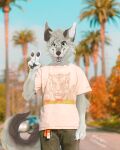  absurd_res canid canine canis clothed clothing day fox fur hi_res luckfoxo33 male mammal outside palm_tree photo_background photography_(artwork) plant solo_focus summer tolnga tree white_body white_fur wolf 