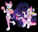  anthro bandai_namco bell bell_collar betsumon blep blush cat_panties clothed clothing collar digimon digimon_(species) duo fur girly grin hi_res male navel one-starry-knight outie_navel paw_pose pose skimpy smile tongue tongue_out white_body white_fur yellow_eyes 