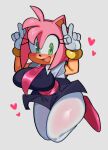  &lt;3 2022 amy_rose anthro blush breasts clothed clothing double_v_sign eulipotyphlan female fiinel gesture gloves hair handwear hedgehog hi_res mammal open_mouth open_smile pink_hair sega simple_background smile solo sonic_the_hedgehog_(series) v_sign 