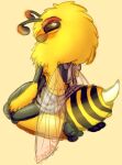  2_toes 4_arms absurd_res anthro arthropod arthropod_abdomen bee blush brawlhalla clothing feet fluffy fuzzy hands_on_knees hands_on_legs hi_res hymenopteran insect kneeling looking_back male meme meme_clothing multi_arm multi_limb nniiqgs rear_view reno_(brawlhalla) solo stinger sweater toes topwear video_games virgin_killer_sweater wings 