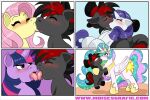  2021 absurd_res blue_hair blush canon_x_oc clothing comic crown cutie_mark digital_media_(artwork) earth_pony equid equine eyes_closed female feral fluttershy_(mlp) french_kissing friendship_is_magic grey_body group hair hasbro hat headgear headwear hi_res horn horse intraspecies kiss_on_lips kissing kissy_face larger_female male male/female mammal moisesgrafic multicolored_hair multiple_images my_little_pony onomatopoeia pegasus pink_hair pony princess_celestia_(mlp) puckered_lips purple_body purple_eyes purple_hair rarity_(mlp) simple_background size_difference smaller_male smooch_(sound_effect) sound_effects text tongue tongue_out top_hat twilight_sparkle_(mlp) two_tone_hair two_tone_tail unicorn url varan_(evilsx) white_body winged_unicorn wings yellow_body 