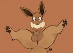  animal_genitalia anus balls brown_background brown_body brown_eyes canid eevee feral flaccid fully_sheathed generation_1_pokemon genitals goonie-san hi_res legs_up lying male mammal nintendo on_back pawpads paws penis penis_tip pokemon pokemon_(species) quadruped sheath signature simple_background solo video_games 