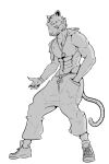  abs absurd_res anthro beastars bill_(beastars) clothed clothing felid furry_bb greyscale hi_res male mammal monochrome muscular muscular_male pantherine pecs solo tiger topless v-cut 