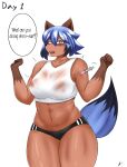  absurd_res brand_new_animal breasts canid canine clothing female female/female hi_res jimmynimha mammal michi michiru_kagemori panties raccoon_dog solo studio_trigger tanuki underwear 