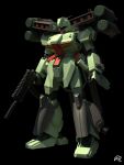  3d absurdres assault_rifle black_background blender_(medium) english_commentary gun gundam gundam_unicorn highres jetpack machinery mecha missile_pod mjeff mobile_suit no_humans realistic rifle robot science_fiction signature solo stark_jegan thrusters weapon 