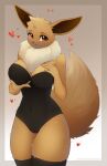  &lt;3 alphadesu anthro big_breasts breast_grab breasts brown_body brown_eyes brown_fur clothing eevee female fluffy fluffy_tail fur generation_1_pokemon hand_on_breast hi_res legwear leotard looking_at_viewer nintendo pokemon pokemon_(species) solo thigh_highs tight_clothing video_games 