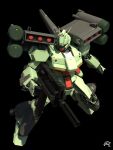  3d absurdres assault_rifle black_background blender_(medium) english_commentary gun gundam gundam_unicorn highres jetpack looking_at_viewer machinery mecha missile_pod mjeff mobile_suit no_humans realistic rifle robot science_fiction signature solo stark_jegan thrusters weapon 