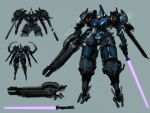  assault_visor benedickbana commentary energy_sword english_commentary full_body grey_background gun highres holding holding_gun holding_sword holding_weapon mecha multiple_views no_humans open_hands original reference_sheet robot science_fiction sketch straight-on sword weapon 