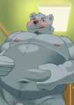  2022 anthro barely_visible_genitalia barely_visible_penis belly big_belly blush genitals hi_res humanoid_hands kemono male mammal moobs navel nipples o_hashi2020 overweight overweight_male penis solo tongue tongue_out ursid 
