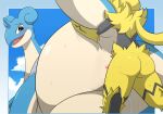  absurd_res anthro blue_body butt day duo female female_penetrated feral generation_1_pokemon generation_7_pokemon hi_res lapras legendary_pokemon looking_at_viewer male male/female male_penetrating male_penetrating_female nintendo outside penetration penile penile_penetration penis_in_pussy pokemon pokemon_(species) sex size_difference smaller_male vaginal vaginal_penetration video_games winick-lim yellow_body zeraora 