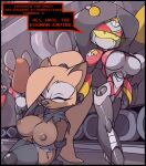  anthro breasts brown_body brown_fur brown_hair brown_nipples canid canine canis captured clothing conveyor_belt dialogue dragging english_text eyes_closed fangs female fur glowing glowing_eyes group hair idw_publishing lavenderrose machine mammal nipples overbite overbite_fang robot robotization sega sonic_the_hedgehog_(comics) sonic_the_hedgehog_(idw) sonic_the_hedgehog_(series) text text_box torn_clothing unconscious walking whisper_the_wolf wolf 