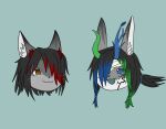  accessory anthro bandage bandage_on_face black_hair blue_eyes blue_hair blue_horn broken_horn brown_eyes canid canine canis crybitur dragon elemental_creature felid flora_fauna fur green_hair green_horn greooty grey_body grey_fur hair hair_accessory hairband hi_res horn hybrid male mammal open_mouth plant red_hair red_horn simple_background smile solo suwysid suwyzid touhou video_games white_body white_fur wolf yukkuri_shiteitte_ne 