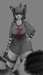  a2p_s2k anthro baggy_clothing clothed clothing controller felid feline female female/female hand_on_hip hi_res looking_at_viewer mammal minimal_color monochrome oversized_shirt partially_clothed simple_background smile smiling_at_viewer solo solo_focus video_games 