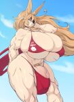  2022 absurd_res animal_humanoid big_breasts bikini blonde_hair blue_eyes breasts bulge clothed clothing dmxwoops english_text eye_patch eyewear final_fantasy genitals gynomorph hair hi_res holding_object huge_breasts humanoid intersex lagomorph lagomorph_humanoid lifeguard lifeguard_swimsuit long_hair mammal mammal_humanoid muscular muscular_gynomorph muscular_humanoid muscular_intersex penis penis_base pubes red_bikini solo square_enix swimwear text text_on_clothing text_on_swimwear thick_thighs video_games viera 