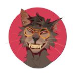  alpha_channel ambiguous_gender anthro blackscour brown_body brown_fur brown_hair cheek_tuft circular_barbell_piercing domestic_cat ear_piercing ear_stud eyewear facial_piercing facial_tuft fangs felid feline felis front_view fur glasses grin hair headshot_portrait looking_at_viewer mammal narrowed_eyes nose_piercing piercing portrait round_glasses septum_circular_barbell septum_piercing short_hair simple_background smile solo stud_piercing tan_teeth tuft whiskers 