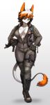  2022 absurd_res anthro armor breasts cleavage clothed clothing digital_media_(artwork) female fur gloves gun handwear headgear helmet hi_res military_uniform multicolored_body multicolored_fur pgm300 plantigrade ranged_weapon signature simple_background smile solo uniform unknown_species walking wavy_mouth weapon white_background 