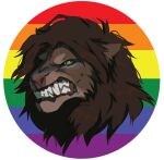  anthro blackscour brown_body brown_fur brown_mane brown_nose cheek_tuft facial_tuft fangs felid fur glistening glistening_eyes green_eyes headshot_portrait lion looking_at_viewer male mammal mane pantherine portrait pupils rainbow_pride_colors sharp_teeth simple_background slit_pupils solo teeth tuft unsigned whiskers 