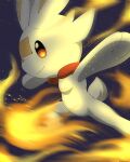  4:5 absurd_res ambiguous_gender burning embers feral fire fur generation_8_pokemon hi_res motion_blur nintendo pokemon pokemon_(species) running scorbunny simple_background solo spread_arms video_games white_body white_fur winick-lim 