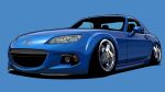 blue_background car commission eunos_roadster ground_vehicle headlight highres mazda motor_vehicle no_humans original second-party_source shadow simple_background vehicle_focus wheel yuh_7929 
