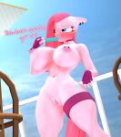  3d_(artwork) anthro anthrofied big_breasts breasts dialogue digital_media_(artwork) equid equine female food friendship_is_magic genitals hair hasbro hi_res mammal my_little_pony nipple_piercing nipples piercing pink_hair pinkamena_(mlp) pinkie_pie_(mlp) popsicle purplefondue pussy solo 