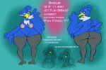  2022 3_toes anthro areola avian beak big_butt blue_background blue_body blue_feathers bodily_fluids breasts butt character_name cramorant english_text fan_character feathers feet female front_view generation_8_pokemon genitals green_eyes hi_res information model_sheet navel nintendo nipples one_eye_obstructed open_mouth plantedpot pokemon pokemon_(species) pussy rear_view shelbi_(plantedpot) simple_background solo sweat sweatdrop talons text thick_thighs toes tongue tongue_out video_games wide_hips winged_arms wings 